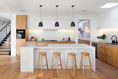 remodeled kitchen island with lighting